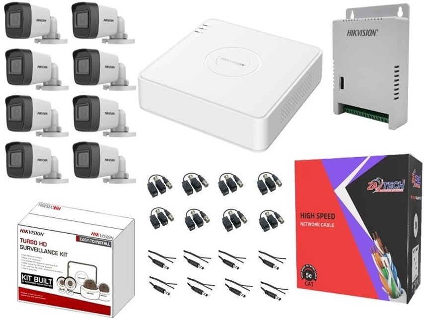 Hikvision 8 Channel DVR 2MP Camera 100M Cat6 Cable CCTV Kit