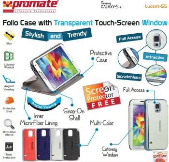 Promate White Lucent S5 Bookcover with Touch Screen